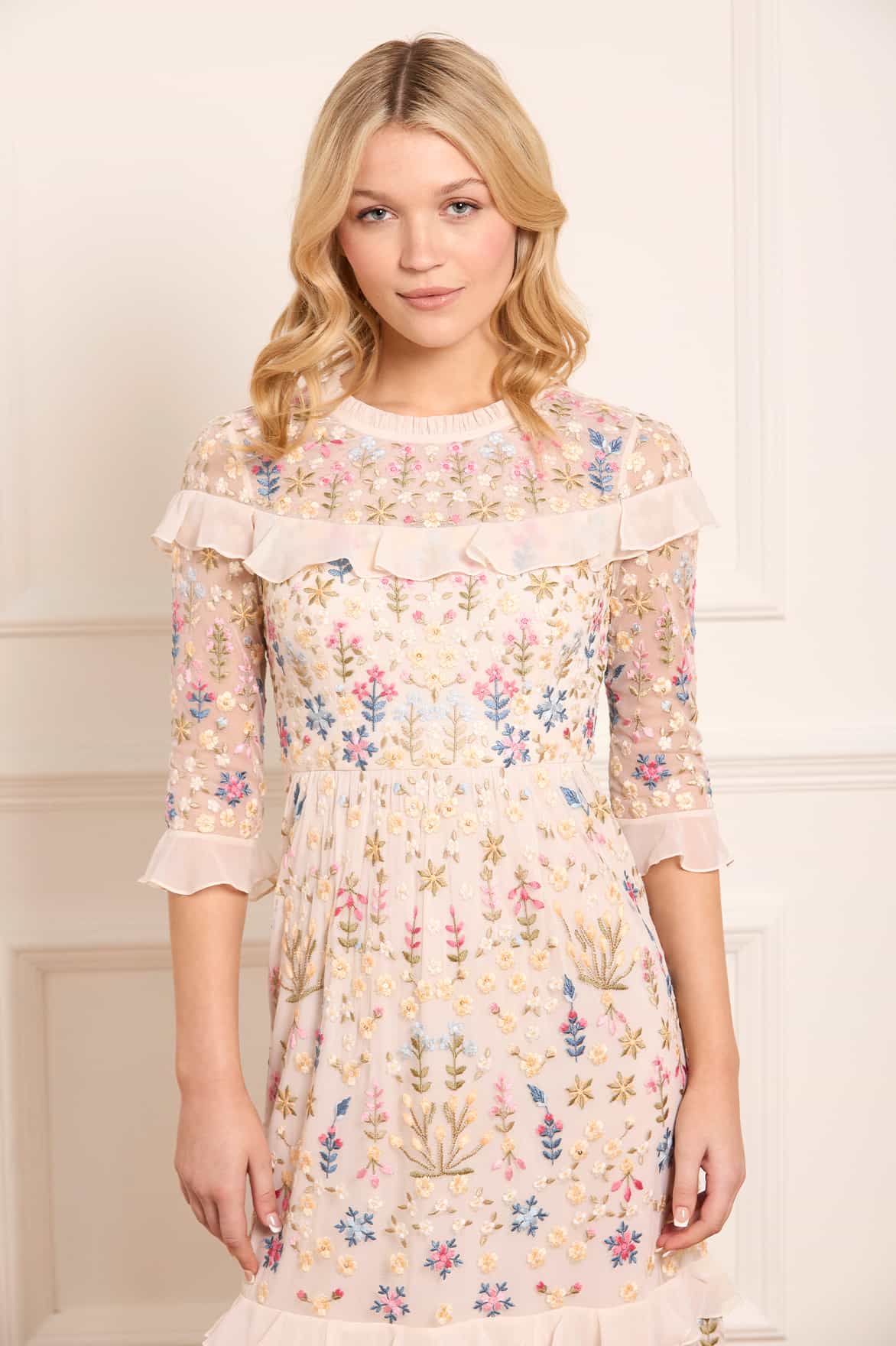 Flowerbed Embroidery Ankle Gown