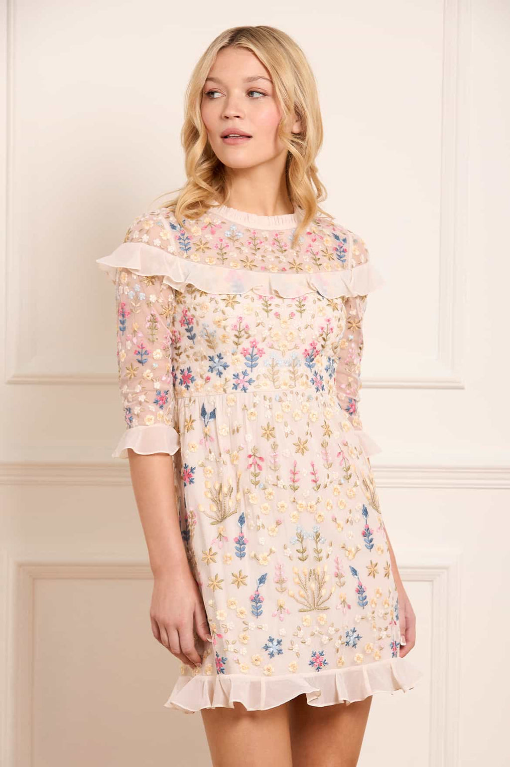 Flowerbed Embroidery Mini Dress
