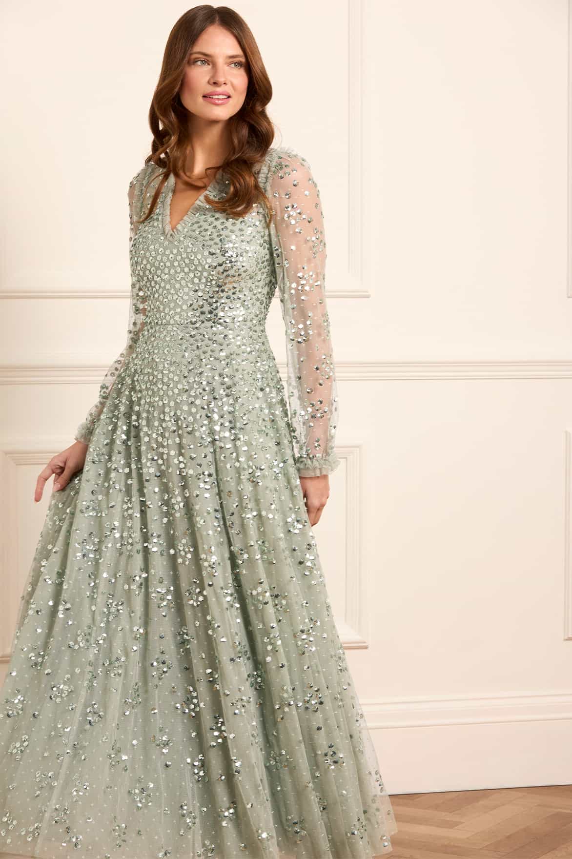 Leila Dot V-Neck Ankle Gown