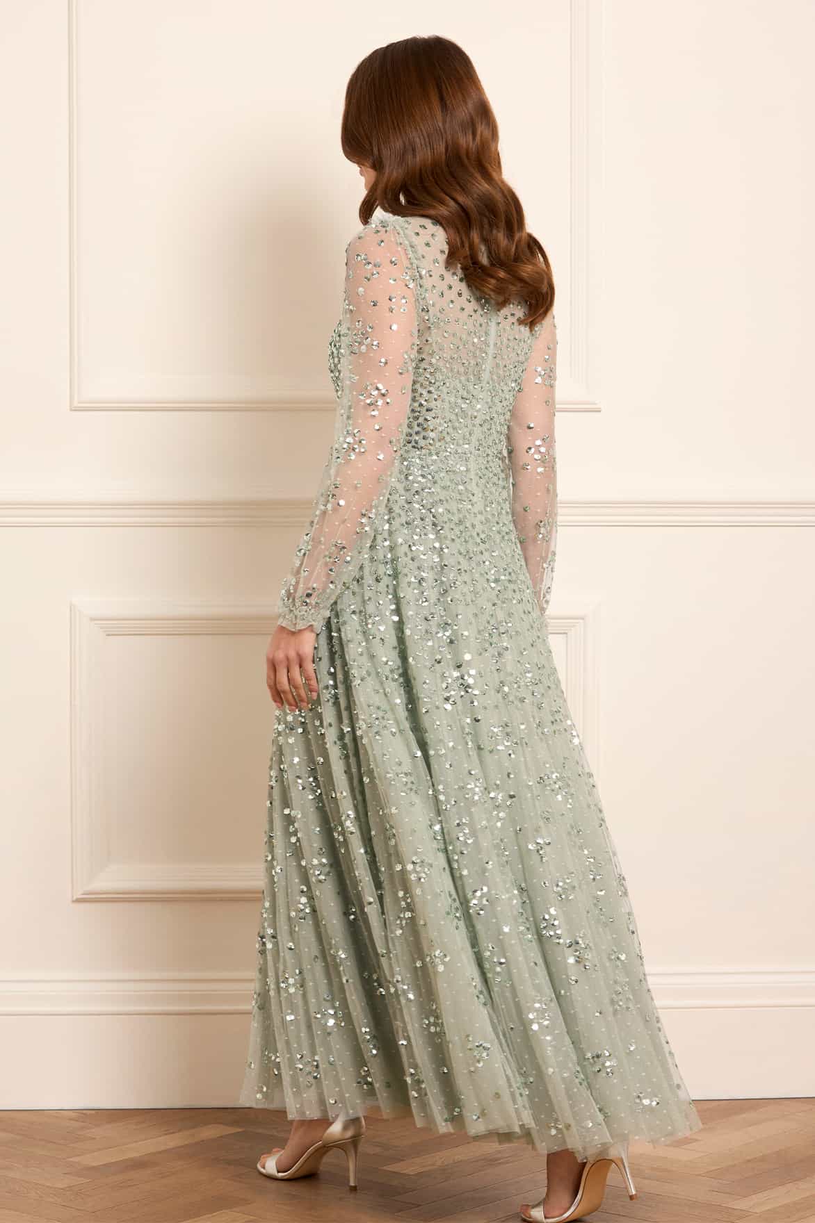 Leila Dot V-Neck Ankle Gown