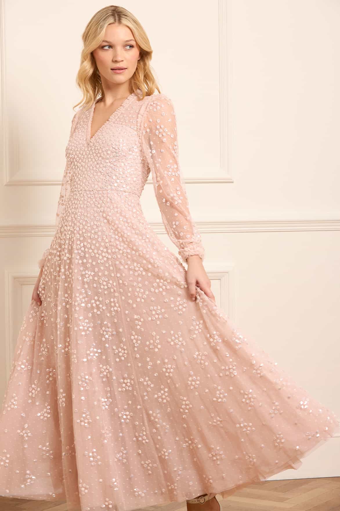 Leila Dot V-Neck Ankle Gown