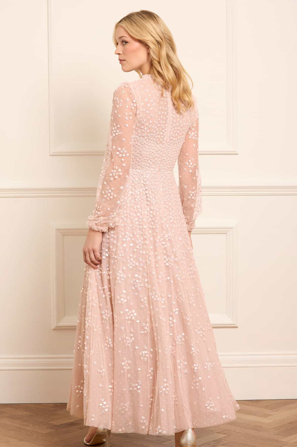 Leila Dot V-Neck Ankle Gown