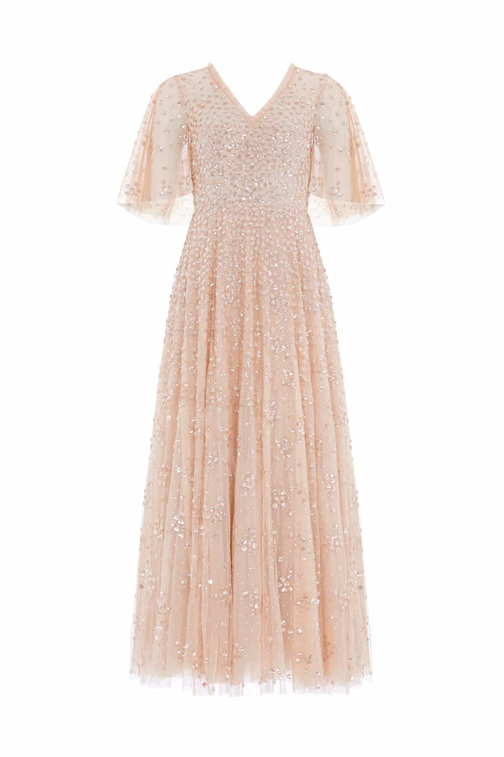 Leila Dot V-Neck Cape Ankle Gown