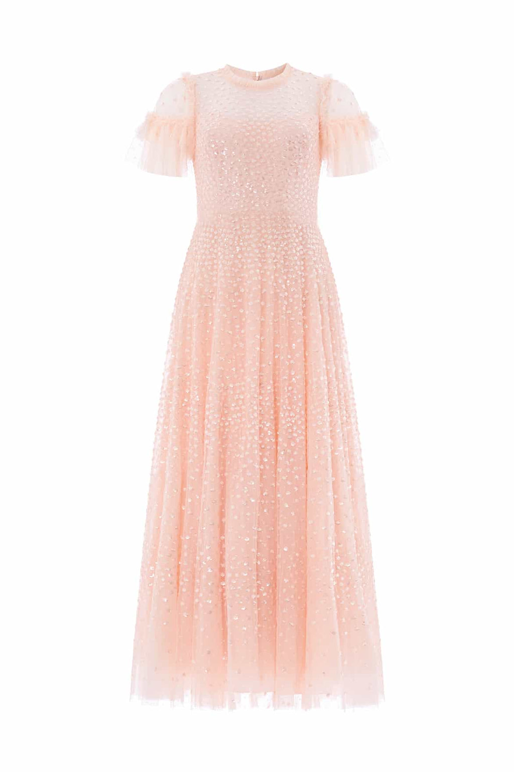 Scatter Dot Round Neck Short Sleeve Ankle Gown