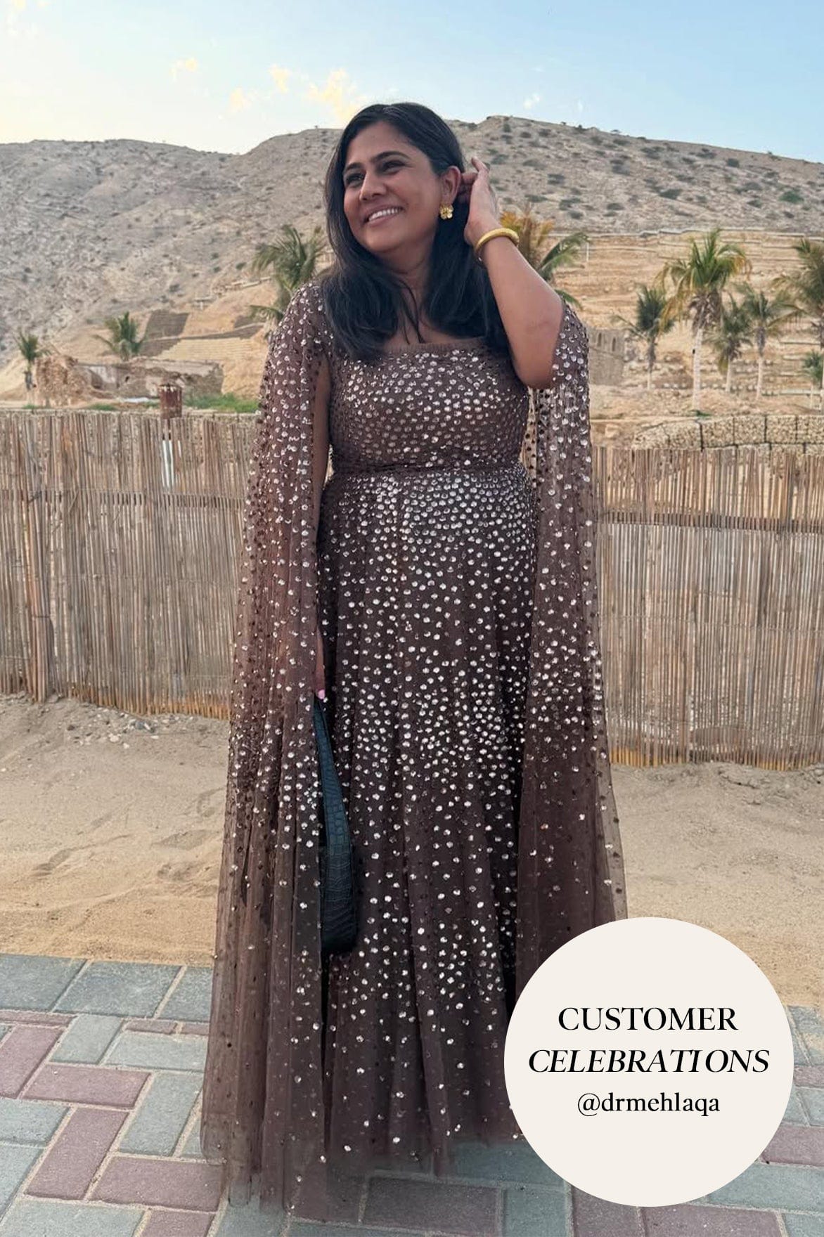 Scatter Dot Cape Sleeve Ankle Gown